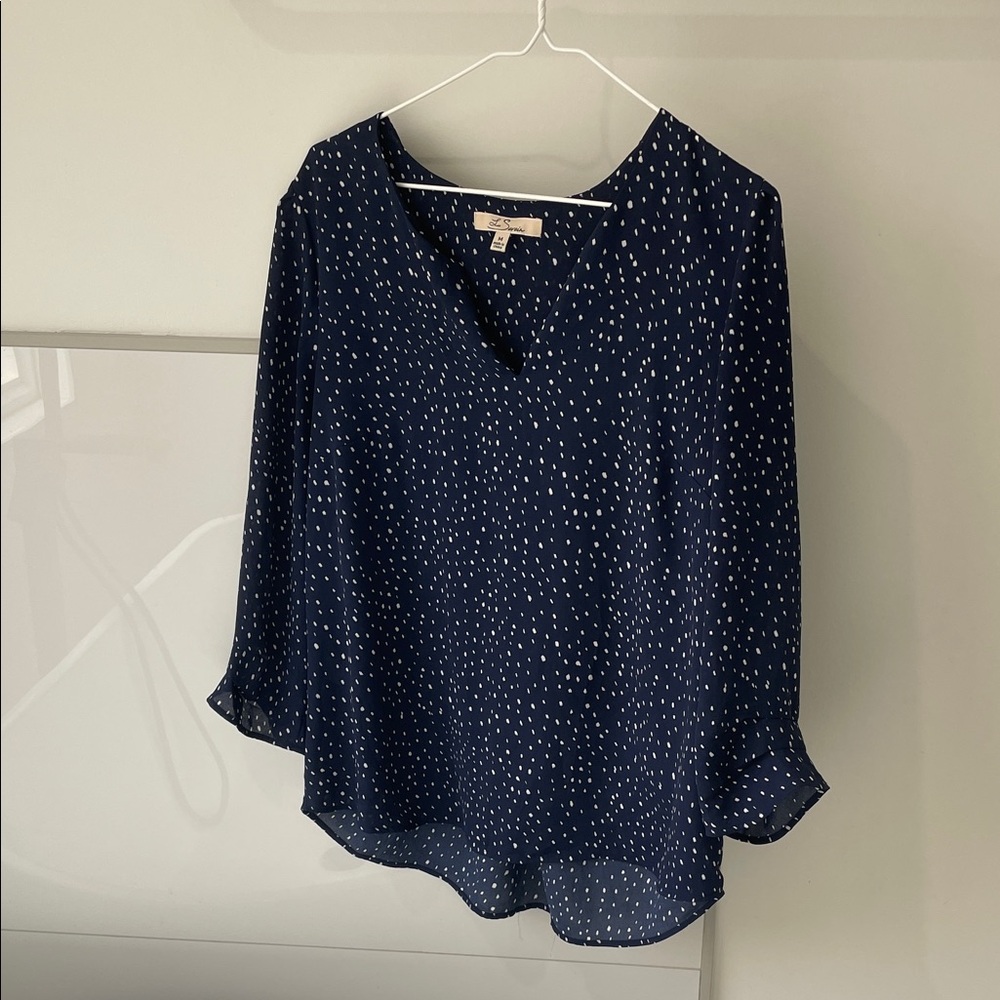 Navy Dot V-Neck Women's Blouse